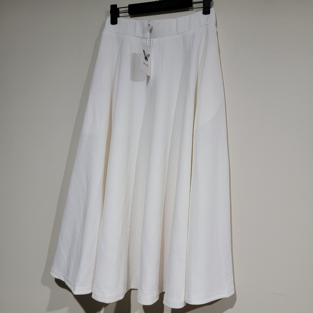 White Mark Tasmin Womens Stretch Midi Fit & Flare Skirt W/ Pockets White
